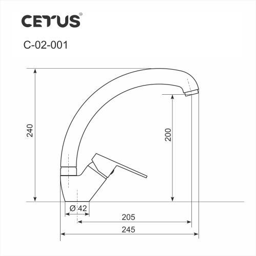 Смеситель кухонный однорычажный с высоким поворотным изливом Cetus С-02-001 белый